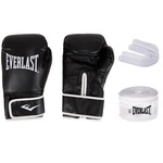 Kit de Boxe Everlast: Bandagem + Protetor Bucal + Luvas de Boxe Treino Core - Adulto PRETO