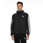 Jaqueta Corta-Vento Masculina adidas com Capuz 3 Listras PRETO