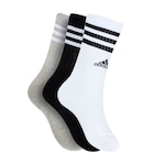 Kit de Meia adidas Adulto Cano Alto 3 Listras - 3 Pares CINZA/BRANCO