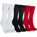 Kit de Meia Nike Cano Alto Jordan Everyday Cush Poly Crew - Adulto - 3 Pares PRETO/VERMELHO