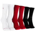 Kit de Meia Nike Cano Alto Jordan Everyday Cush Poly Crew - Adulto - 3 Pares Vermelho/Preto