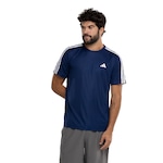 Camiseta Masculina adidas Manga Curta Essentials 3 Listras AZUL ESC/BRANCO