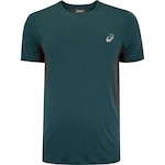 Camiseta Masculina ASICS Manga Curta Respirável de Secagem Rápida Refletiva Mescla PETROLEO/CINZA