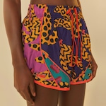 Short Feminino Farm Running Ethnic Bananas Bex Azul/Amarelo