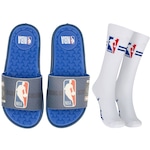 Chinelo Rider NBA Jam Slide + Meia Cano Alto - Adulto AZUL/BRANCO