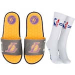 Chinelo Los Angeles Lakers Rider NBA Slide + Meia Cano Alto - Adulto Amarelo/Preto