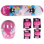 Skate Infantil Spin Unicórnio com Kit Protetor Capacete + 1 Par de Cotoveleira + 1 Par de Joelheira ROSA