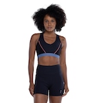 Top Fitness com Bojo Removível Oxer Alça Cruzada Textura Média Sustentação Adulto PRETO/AZUL