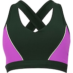 Top Fitness com Bojo Removível Oxer Alça Cruzada Textura Média Sustentação Adulto VERDE ESC/ROSA