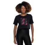 Camiseta Feminina Oxer Manga Curta Estampada PRETO/ROSA