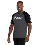 Camiseta Masculina ASICS Manga Curta Meia Malha Raglan CINZA/PRETO