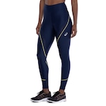 Calça Legging Feminina ASICS Recorte Mesh Azul Esc/Amarelo Cla