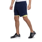 Bermuda Masculina ASICS Dupla Malha Racket Azul Esc/Amarelo Cla