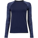 Camiseta de Natação Feminina Oxer Manga Longa Estampada Proteção UV 50+ AZUL ESCURO