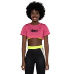 Blusa Cropped Feminina Fit Dance Manga Curta ROSA