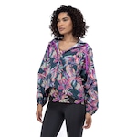 Jaqueta Corta-Vento Feminina Oxer com Capuz Ever Maxi Floral II Packable Repelente à Água VERDE ESC/ROSA