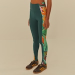 Calça Legging Feminina Farm Folhagem Banana Média Compressão Cós Médio Verde/Laranja