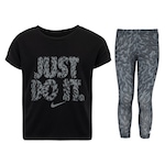 Conjunto Infantil Nike Veneer Set Camiseta + Legging PRETO/CINZA