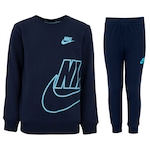 Conjunto de Agasalho Infantil Nike Sportswear FT Icon Crew Set AZUL ESCURO