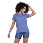 Camiseta Feminina Oxer Manga Curta Recorte Nas Costas AZUL