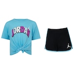 Conjunto Jordan Infantil Nike Jumpman Twinkle FT Camiseta + Bermuda Azul Claro/Preto