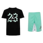 Conjunto Jordan Infantil Nike MVP 23 Camiseta + Bermuda PRETO/VERDE CLA