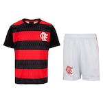 Kit de Uniforme do Flamengo Infantil Braziline Mini Craque Camiseta + Calção PRETO