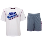 Conjunto Infantil Nike Reimagine French Trry  Camiseta + Bermuda BRANCO/AZUL