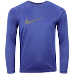 Camiseta Infantil Nike Manga Longa Heather Sleeve Hydrogua Proteção UV AZUL