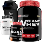 Kit Giant Whey Bodybuilders  - Morango - 900g  + BCAA + Creatina 100g + Coqueteleira Nao Se Aplica