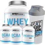 Kit Whey Protein BRN Foods Baunilha - 2kg  + 2x BCAA 100g + Creatina 100g + Coqueteleira Nao Se Aplica