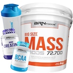 Kit Hipercalórico Big Size Mass 6kg Chocolate + BCAA 100g + Creatina 100g + Coqueteleira - BRN Foods Nao Se Aplica