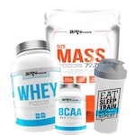 Kit Hipercalórico BRN Foods 3kg + Whey Protein 900g Morango + BCAA 100g + Coqueteleira Nao Se Aplica