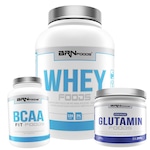 Kit Whey Protein BRN Foods Chocolate - 900g  + BCAA 100g + Glutamina 250g Nao Se Aplica