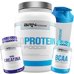 Kit Whey Protein  BRN Foods Isolado 900g Chocolate + Creatina 300g + BCAA 100g + Coqueteleira Nao Se Aplica