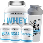 KIt Whey Protein BRN Foods Chocolate -2kg + 2x BCAA 100g + Creatina 100g + Coqueteleira Nao Se Aplica