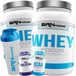 Kit 2x Whey Protein BRN Foods Morango -900g + BCAA 100g + Creatina 100g + Coqueteleira Nao Se Aplica