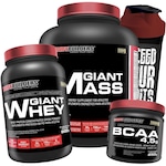 Kit Bodybuilders Hipercalórico Giant Mass  Baunilha 3kg + Giant Whey Protein Baunilha 900g + BCAA Uva 250g Nao Se Aplica