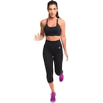 Conjunto Sandy Fitness Open Run Top + Calça Corsário com Proteção Solar UV50+ - Feminino PRETO