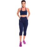 Conjunto Sandy Fitness Open Run Top + Calça Corsário com Proteção Solar UV50+ - Feminino AZUL ESCURO