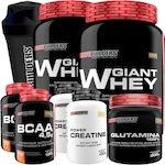 Kit Bodybuilders 2x Whey Protein Baunilha - 900g + 2x BCAA + 2x Crea + Glutamina + Shaker Nao Se Aplica