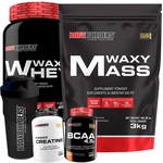 Kit Waxy Mass Bodybuilders - Morango - 3kg + Whey Protein 900g Morango + Creatina + BCAA + Coqueteleira Nao Se Aplica