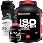 Kit Whey Isolado Bodybuilders - Morango - 2kg + Creatina + BCAA + Coqueteleira Nao Se Aplica