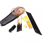 Kit de Badminton Vollo: 4 Raquetes + 3 Petecas + Rede + Suporte LARANJA