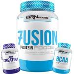 Kit BRN Foods Whey Protein Fusion - Morango 900g + BCAA Fit - 100g + Creatine Foods - 100g Morango