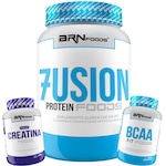 Kit BRN Foods Whey Protein Fusion - Chocolate 900g + BCAA Fit -100g + Creatina Foods - 100g Chocolate