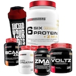 Kit Bodybuilders: Six Advanced - Chocolate - 900g + BCAA - 100g + Voltz + ZMA + Creatina - 100g + Coqueteleira Chocolate