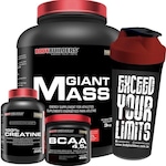 Kit Giant Mass Bodybuilders - Morango - 3kg + Creatina - 300g + BCAA 4.5 Powder - Tang - 250g + Coqueteleira Morango