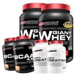 Kit 2x Giant Whey Bodybuilders - Morango - 900g + 2x Creatina - 100g + 2x BCAA - Tangerina - 100g Morango