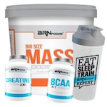 Kit Hipercalórico Big Size Mass BRN Foods - Morango - 6 Kg + BCAA Fit - 120 tab + Creatina - 100g + Coqueteleira Morango